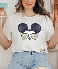 Mickey Mouse Watercolor Aviator Glasses Castle Shirt Unisex T Shirt