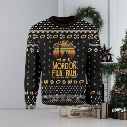 Middle Earth’s Annual Mordor Fun Run One Does Not Simply Walk Knitted Whiskey Christmas 3D Sweater For Men And Women