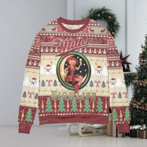 Miller High Life Pine Tree Christmas Ugly Sweater Party