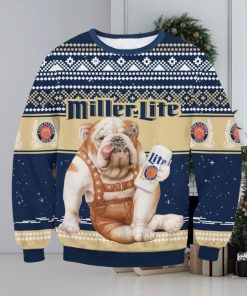 Miller Lite Bulldog Galaxy Background Ugly Christmas Sweater