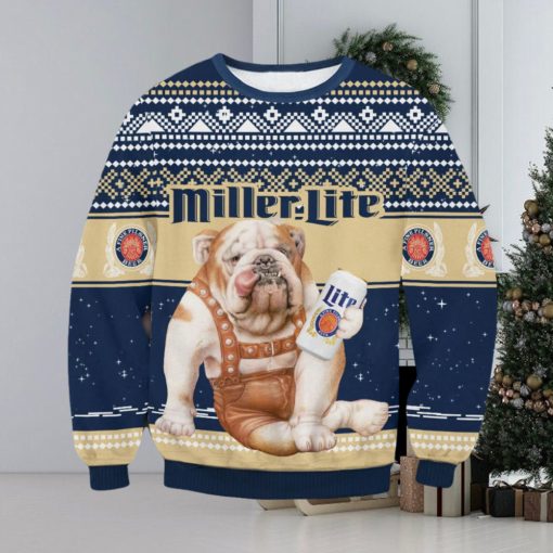 Miller Lite Bulldog Galaxy Background Ugly Christmas Sweater