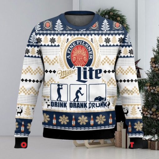 Miller Lite Drink Drank Drunk Ugly Christmas Sweater