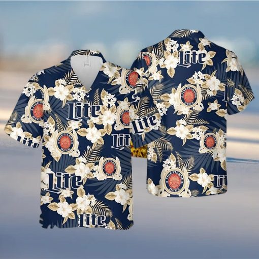 Miller Lite Hawaiian Shirt Tropical Flower Pattern