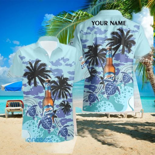 Miller Lite Lover Turtles Palm Tree Custom Name Hawaiian Shirt