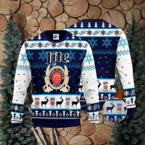 Miller Lite Reindeer Pattern Friends Christmas Sweater