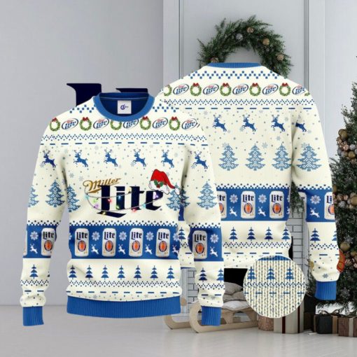 Miller Lite Santa Hat Christmas Ugly Christmas Sweater, Ugly Sweater Apparel