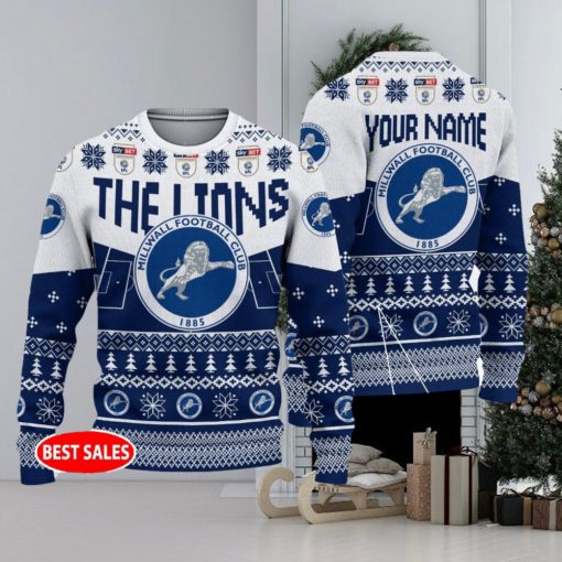 Millwall FC Big Logo Stadium Snowflakes EFL Ugly Christmas Sweater