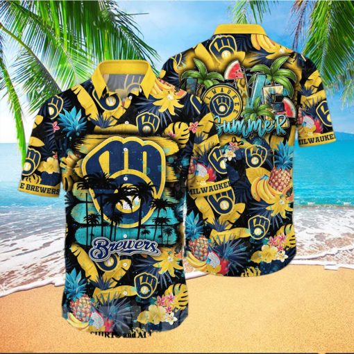 Milwaukee Brewers MLB Flower 3D Full Printed Hawaiian Shirt