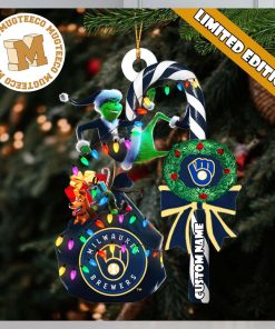 Milwaukee Brewers MLB Grinch Candy Cane Personalized Xmas Gifts Christmas Tree Decorations Ornament_76137753 1