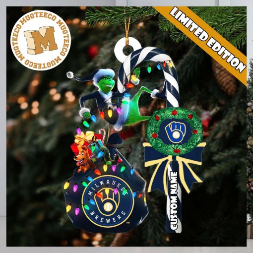 Milwaukee Brewers MLB Grinch Candy Cane Personalized Xmas Gifts Christmas Tree Decorations Ornament_76137753 1