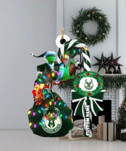 Milwaukee Bucks NBA Grinch Candy Cane Personalized Xmas Gifts Christmas Tree Decorations Ornament