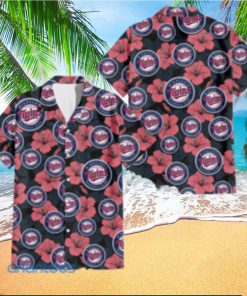 Minnesota Twins Big Logo And Light Coral Hibiscus 3D Hawaiian Shirt Tropical Style