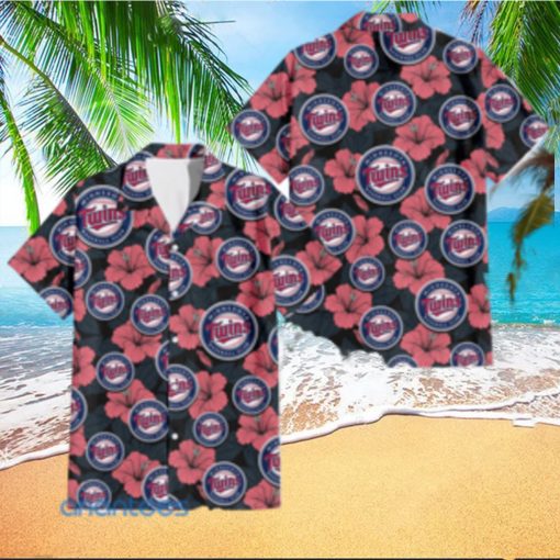 Minnesota Twins Big Logo And Light Coral Hibiscus 3D Hawaiian Shirt Tropical Style