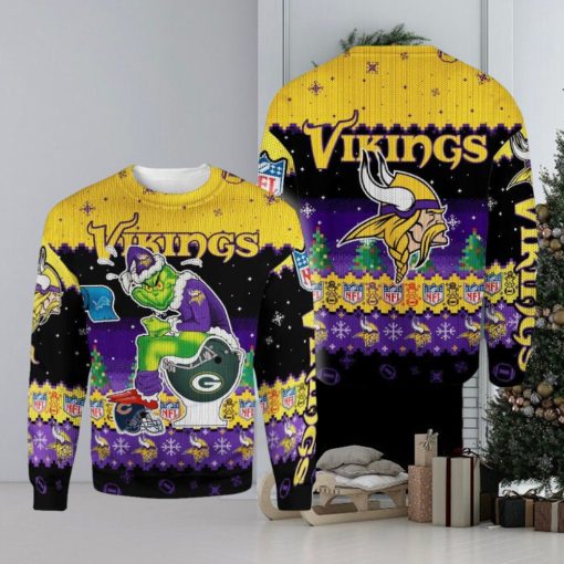 Minnesota Vikings Funny Grinch Knitted Christmas 3D Sweater For Fans