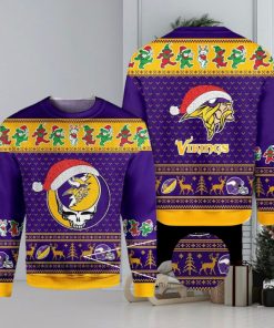 Minnesota Vikings Grateful Dead SKull And Bears Ugly Christmas Sweater