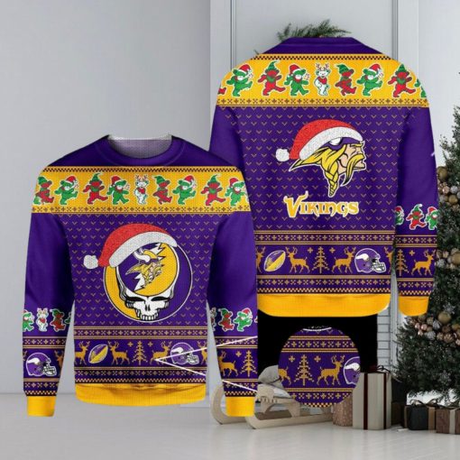 Minnesota Vikings Grateful Dead SKull And Bears Ugly Christmas Sweater