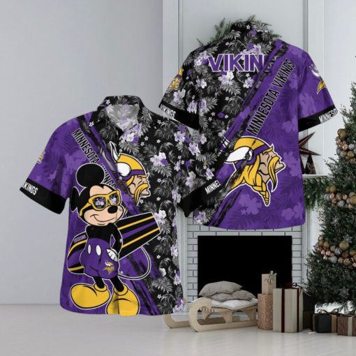 Minnesota Vikings Mickey Mouse Floral Short Sleeve Hawaii Shirt