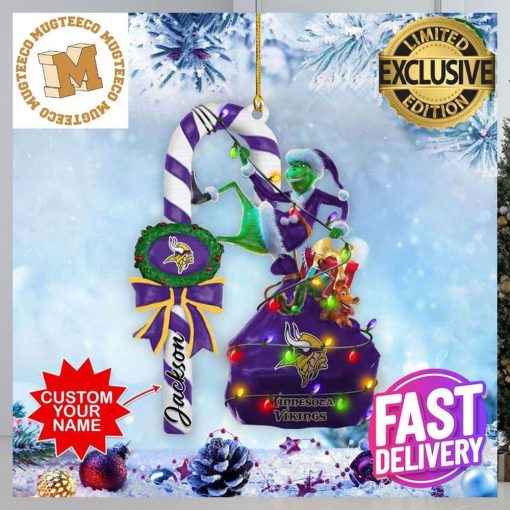 Minnesota Vikings NFL Grinch Candy Cane Personalized Xmas Gifts Christmas Tree Decorations Ornament_96351930 1