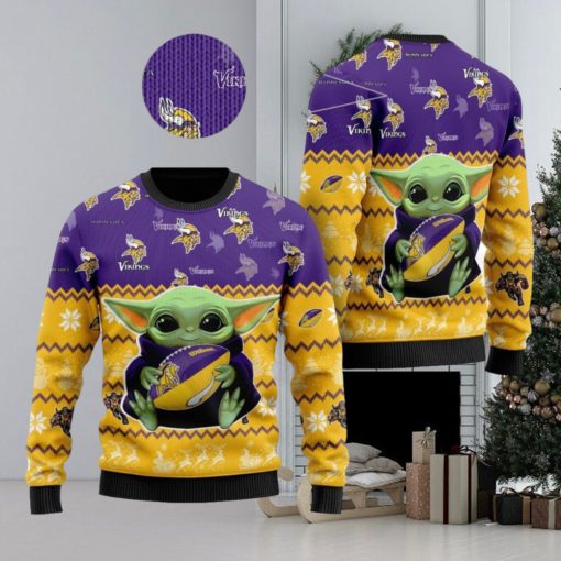 Minnesota Vikings NFL Star Wars Baby Yoda Knitted Christmas Sweater AOP Holiday