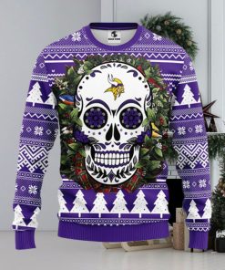 Minnesota Vikings Skull Flower Ugly Christmas Ugly Sweater