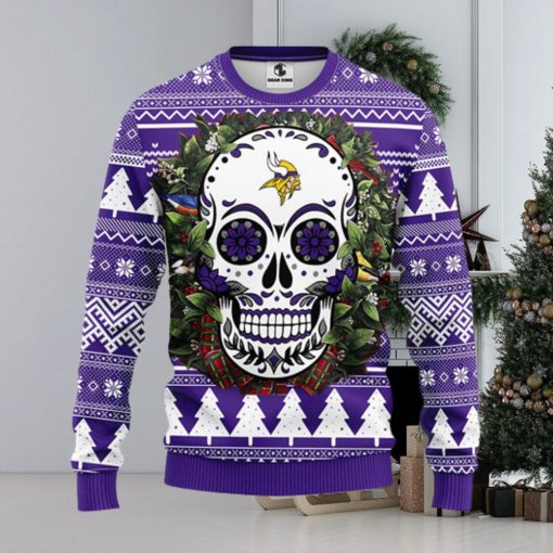 Minnesota Vikings Skull Flower Ugly Christmas Ugly Sweater