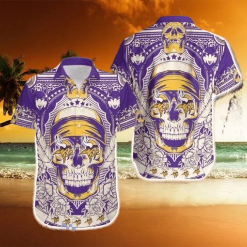 Minnesota Vikings Skull Nfl Hawaiian Shirt For Fans