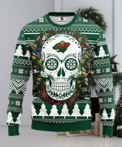 Minnesota Wild Skull Flower Ugly Christmas Ugly Sweater