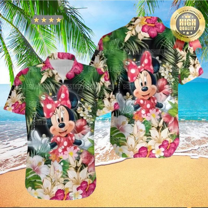 Minnie Mouse Pink Floral Pattern Disney Hawaiian Shirt
