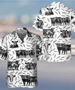 Monochrome Black Angus And Wheat Pattern Cow Hawaiian Shirt, Funny Hawaiian Shirt With Cows