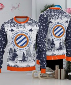 Montpellier HSC Big Logo Pine Trees Big Fans Gift Christmas Sweater For Men And Women