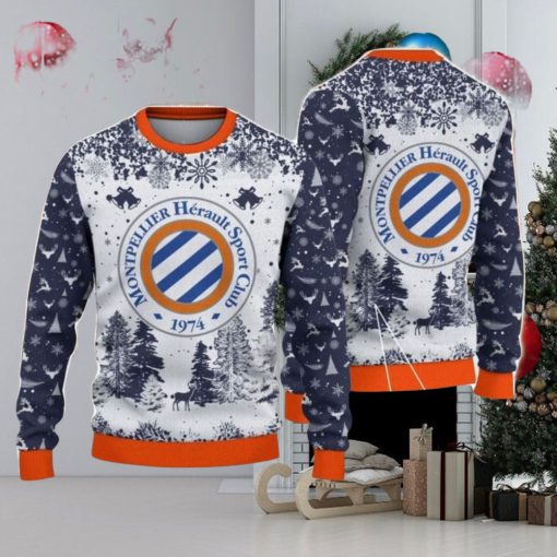 Montpellier HSC Big Logo Pine Trees Big Fans Gift Christmas Sweater For Men And Women