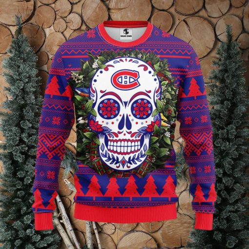 Montreal Canadians Skull Flower Ugly Christmas Ugly Sweater