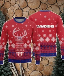 Montreal Canadiens Christmas Big Reindeer Pattern Christmas Gift 3D Ugly Christmas Sweater