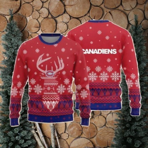 Montreal Canadiens Christmas Big Reindeer Pattern Christmas Gift 3D Ugly Christmas Sweater