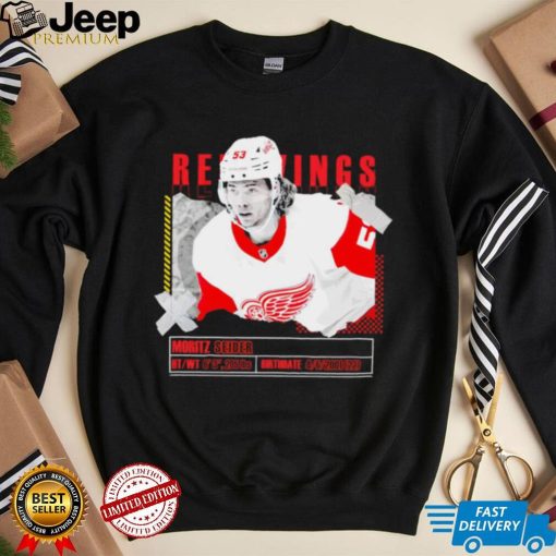 Moritz Seider number 53 Detroit Red Wings ice hockey player pose paper gift shirt