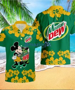 Mountain Dew Funny Mickey Mouse Hibicus Flower Hawaiian Shirt And Shorts