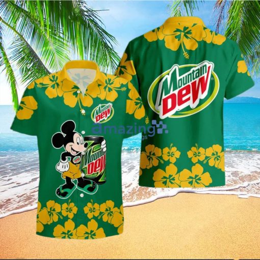 Mountain Dew Funny Mickey Mouse Hibicus Flower Hawaiian Shirt And Shorts