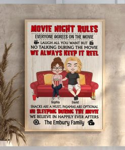 Movie Night Rules Personalized Canvas Print, Couple Gift, Gift For Movie Fans