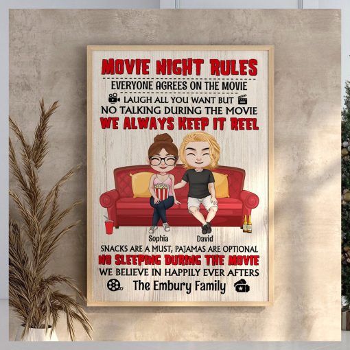 Movie Night Rules Personalized Canvas Print, Couple Gift, Gift For Movie Fans