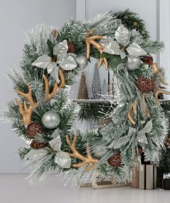 Mr Crimbo Rattan Deer Antler 60cm Silver Christmas Wreath