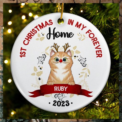 My First Christmas   Gift For Cat Owners   Personalized Circle Ceramic Ornament