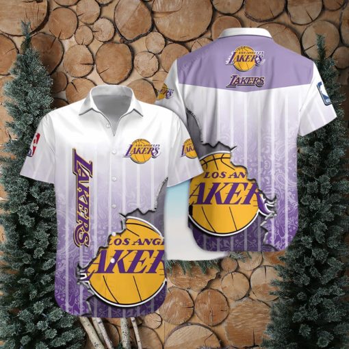 NBA Los Angeles Lakers Purple White Gradient Scratch Hawaiian Shirt