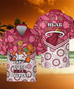 NBA Miami Heat Eat Sleep Heat Repeat Flower Pattern Print Hawaiian Shirt