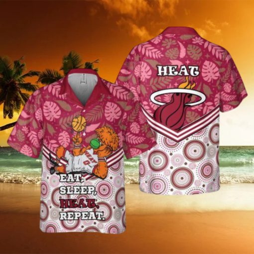 NBA Miami Heat Eat Sleep Heat Repeat Flower Pattern Print Hawaiian Shirt