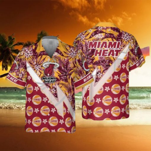 NBA Miami Heat Tropical And Basketball Pattern Print Hawaiian Shirt