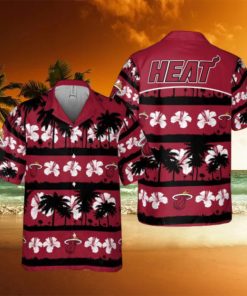 NBA Miami Heat White Hibiscus Flower On Red Background Print Hawaiian Shirt