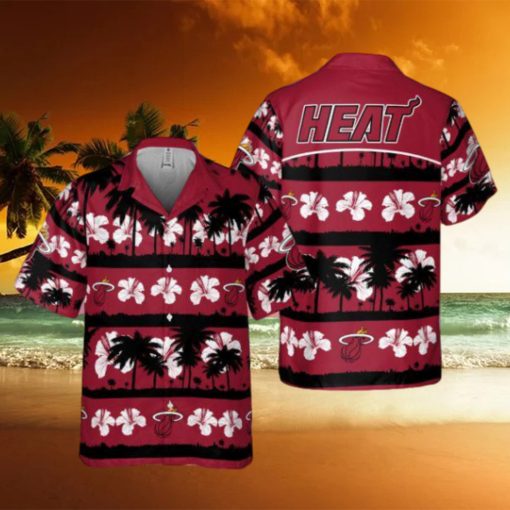 NBA Miami Heat White Hibiscus Flower On Red Background Print Hawaiian Shirt