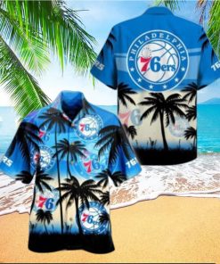 NBA Philadelphia 76Ers Blue Palm Trees Hawaiian Shirt