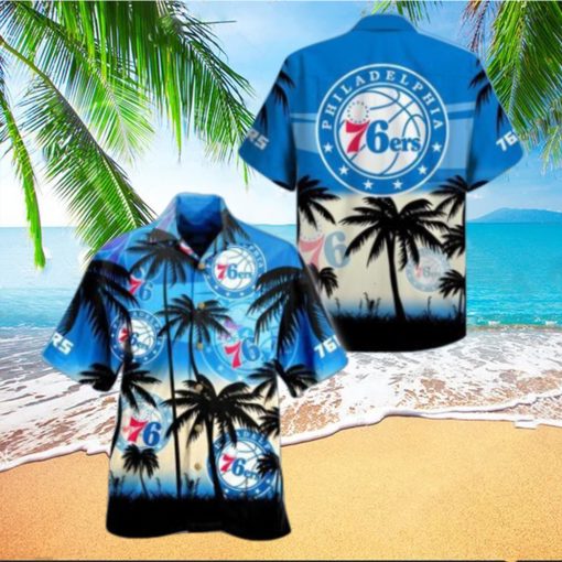 NBA Philadelphia 76Ers Blue Palm Trees Hawaiian Shirt