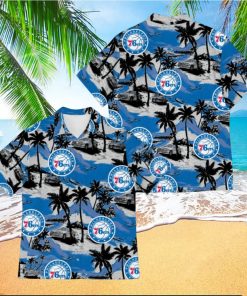 NBA Philadelphia 76Ers Palm Trees And Car Pattern Hawaiian Shirt